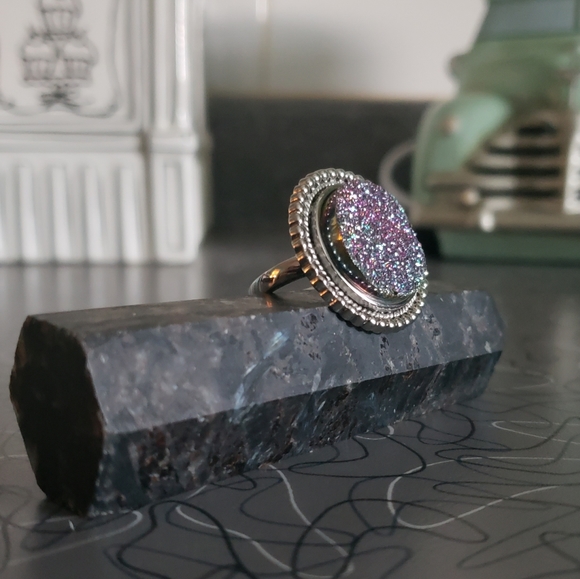 ⭐CLEARANCE⭐ Final Price drop!Round Multi colored druzy unique silver ring OOAK - Picture 3 of 8
